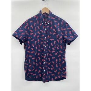 J Crew Mens Medium Flex Washed Lobster Short Sleeve Button Down Nautical Coastal